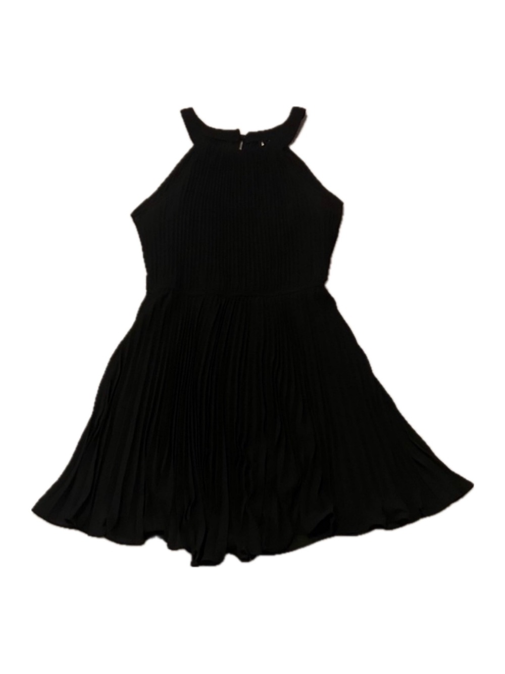 Want & Need Black Pleated High Neck Mini Party Dress LBD